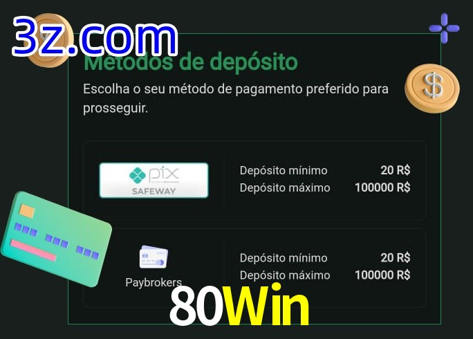 O cassino 80Win oferece uma grande variedade de métodos de pagamento